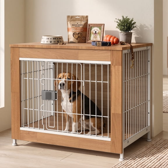Time Ray Dog Crate Furniture for Medium Under 30 lbs Dogs,Indoor Dog Kennel with Secure Slide Lock & Solid Top,Wood-tone