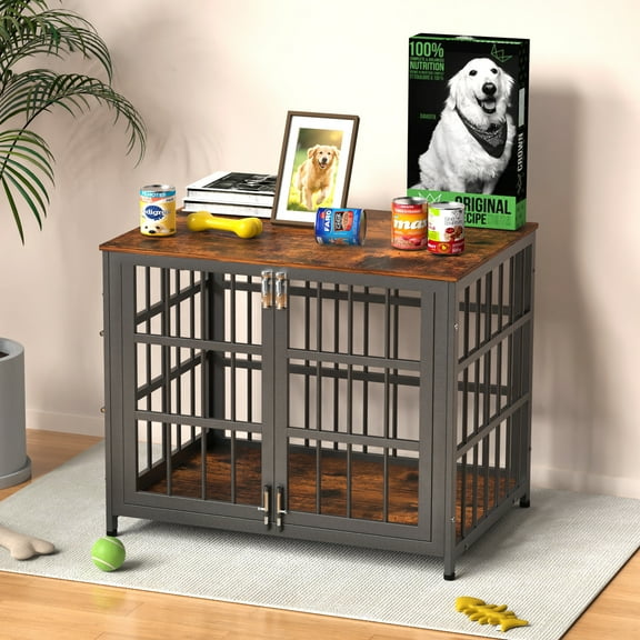 TIME RAY 32 inch Dog Crate Furniture, Wood Dog Kennel for Medium Dogs as End Table and Decorative Pet Cage for Home Use,Brown