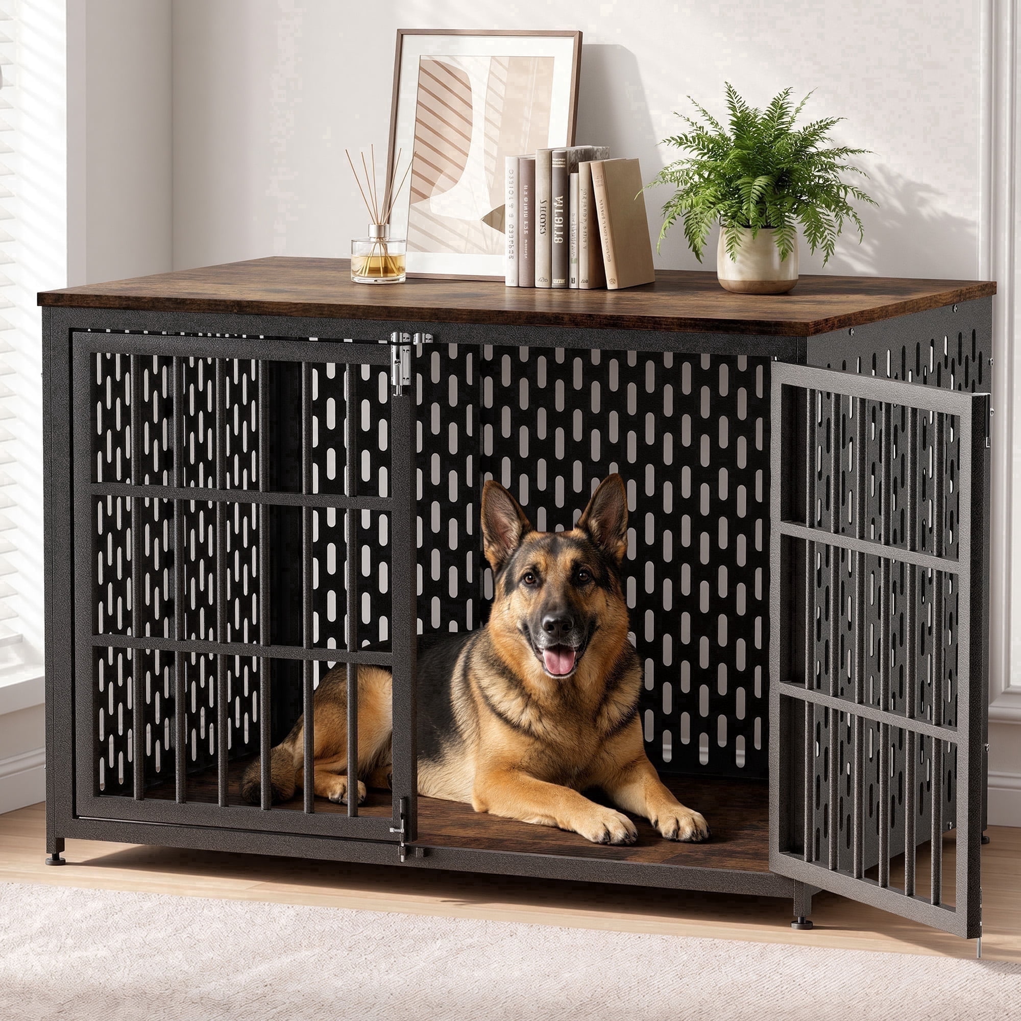 TIME RAY 48" Dog Crate Furniture, Heavy-Duty Metal Dog House ...