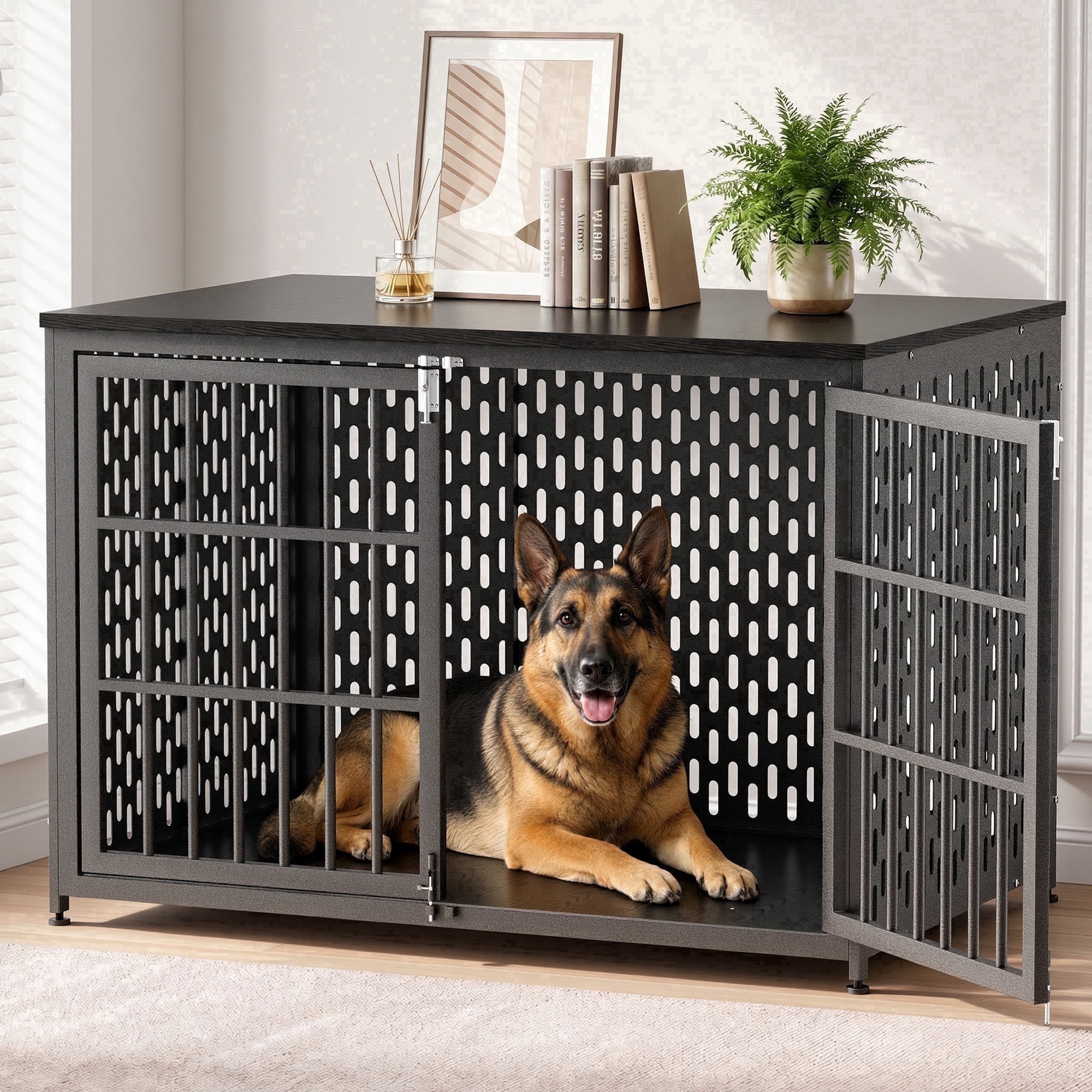 TIME RAY 48" Dog Crate Furniture, Heavy-Duty Metal Dog House ...