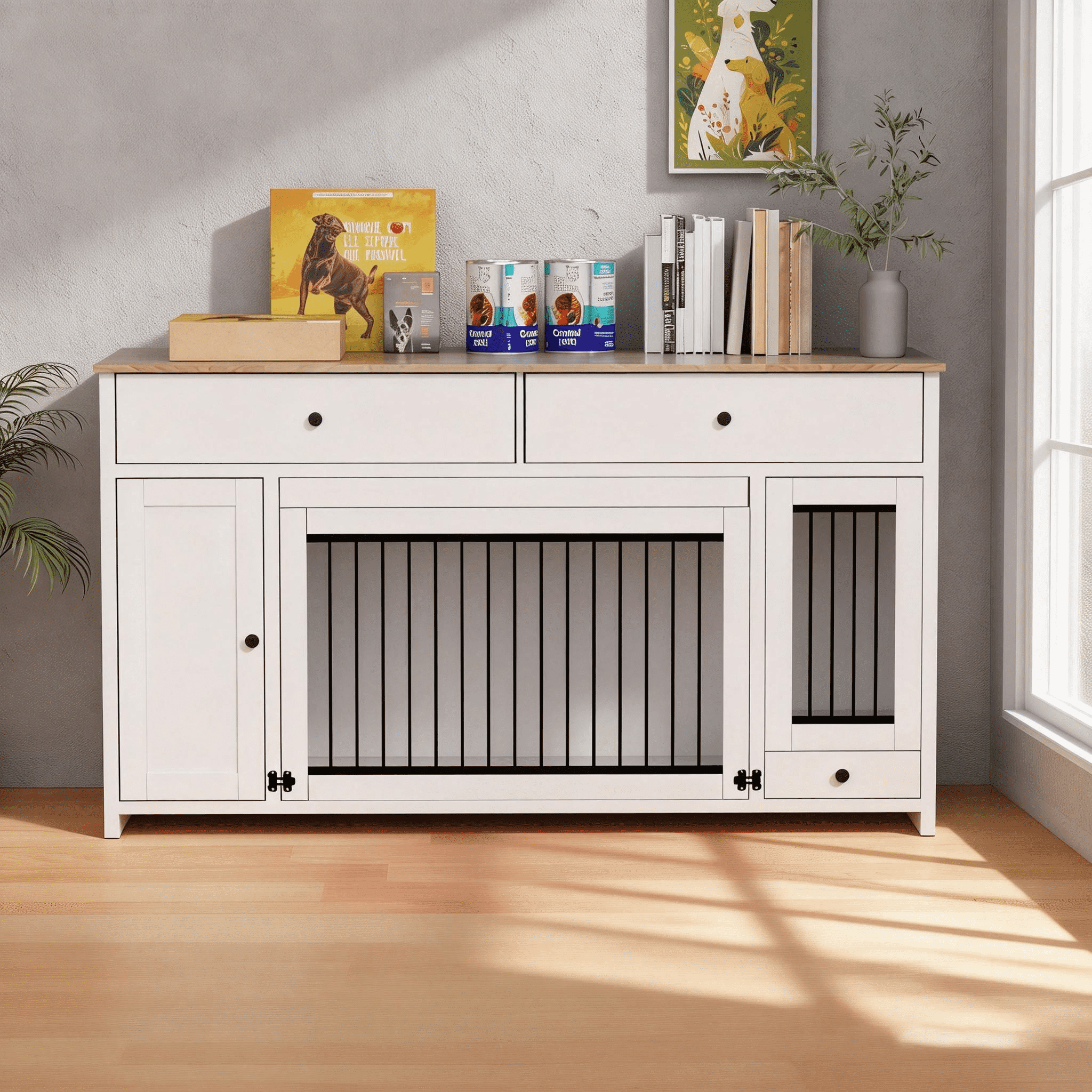 TIME RAY 63 inch Dog Crate Furniture for Large Dog with 2 Storage ...
