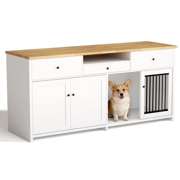 TIME RAY 78.7 inch Dog Crate Furniture for Large Dog with 3 Storage Drawer and Double Door Cabinet,Dog Cage Furniture with Slide Dog Crate Door