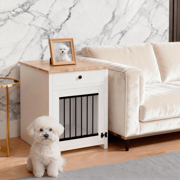TIME RAY Dog Crate Furniture for Small Dog,Dog Cage Furniture with Upward Flapping Crate Door and Drawer