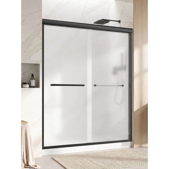 TIME RAY 56-60"*72" Privacy Double Sliding Shower Door with Safe Raill&Dual-Sided Triple Bumpers,Silent Gliding,Rust Proof,Black