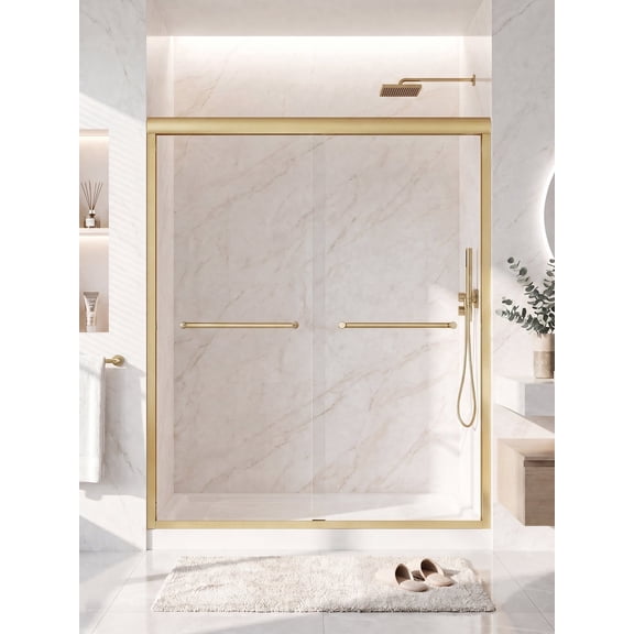 TIME RAY 56-60"*72" Double Sliding Shower Door with Safe Raill&Dual-Sided Triple Bumpers,Silent Gliding,Rust Proof,Gold