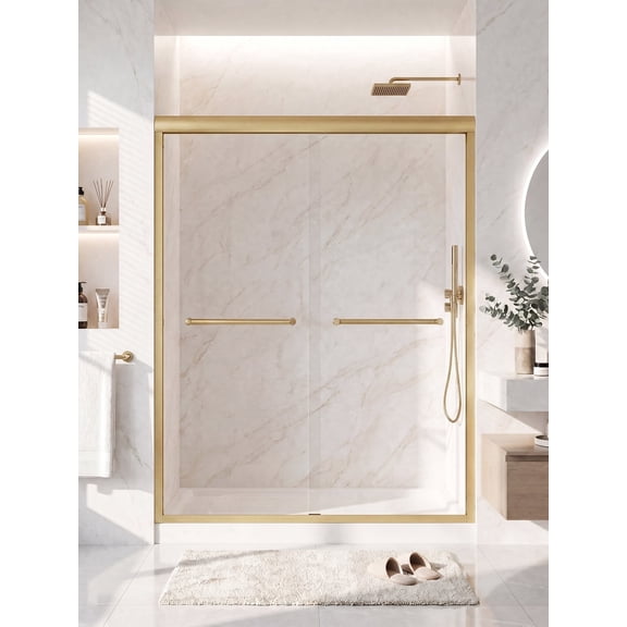 TIME RAY 50-54"*72" Double Sliding Shower Door with Safe Raill&Dual-Sided Triple Bumpers,Silent Gliding,Rust Proof,Gold