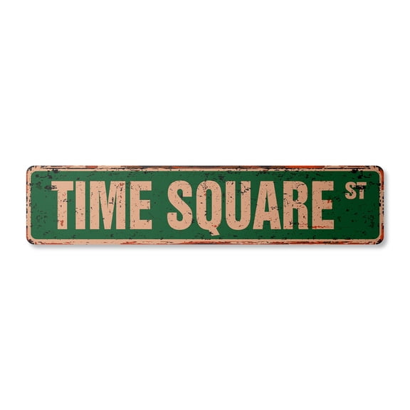 TIME SQUARE Vintage Aluminum Street Sign new york usa paper news rustic metal tin | Indoor/Outdoor | 30" Wide