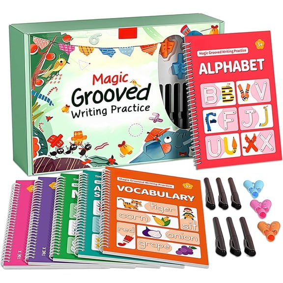 TIME X Magic Grooved Writing Practice Books,   Groove Handwriting Practice Workbooks for  Ages 3-8, Large  Writing Books with Disappearing Ink for  5-7 (Practice 6-Books)