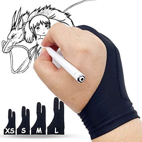 TIMEBETTER Artist Drawing Glove Large - 2 Pack Palm Rejection Glove for Graphic Tablets, iPad, Paper Sketching - Smudge Guard, 2 Finger, Suitable for Left and Right Hand, Black | Tbag-02