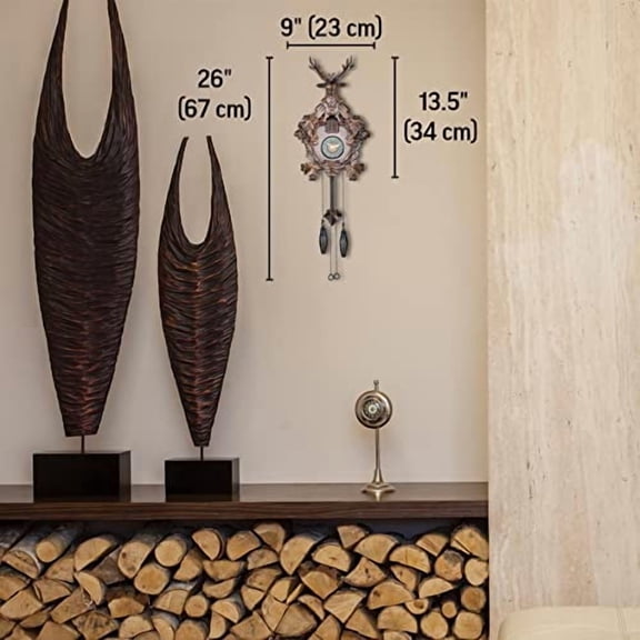 TIMEGEAR Cuckoo Clock with Automatic Night Mode, Quartz Movement and Carved Deer Head (Dark Brown)