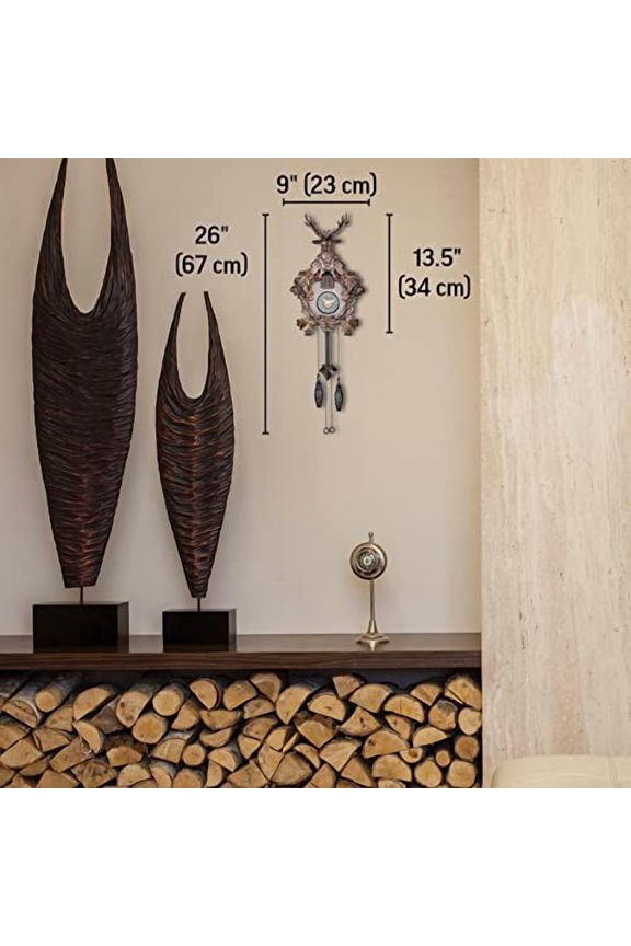TIMEGEAR Cuckoo Clock with Automatic Night Mode, Quartz Movement and Carved Deer Head (Dark Brown)