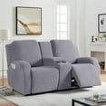 thumbnail image 1 of Timeles 2 Seat Recliner Sofa Covers with Middle Console Slipcover, Loveseat Recliner Couch Cover Stripe Jacquard Furniture Protector Covers with Elastic Bottom for Kids, Pets (Light Gray), 1 of 6