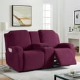 thumbnail image 1 of Timeles 2 Seat Recliner Sofa Covers with Middle Console Slipcover, Loveseat Recliner Couch Cover Stripe Jacquard Furniture Protector Covers with Elastic Bottom for Kids, Pets (Burgundy), 1 of 6