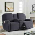 thumbnail image 1 of Timeles 2 Seat Recliner Sofa Covers with Middle Console Slipcover, Loveseat Recliner Couch Cover Stripe Jacquard Furniture Protector Covers with Elastic Bottom for Kids, Pets (Dark Gray), 1 of 6