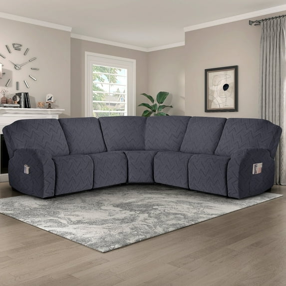 Timeles 5 Seat Recliner Sofa Covers Stretch L Shape Sectional Couch Covers Oversized - Washable Soft Extra Large Sectional Covers with Pockets (Dark Gray)