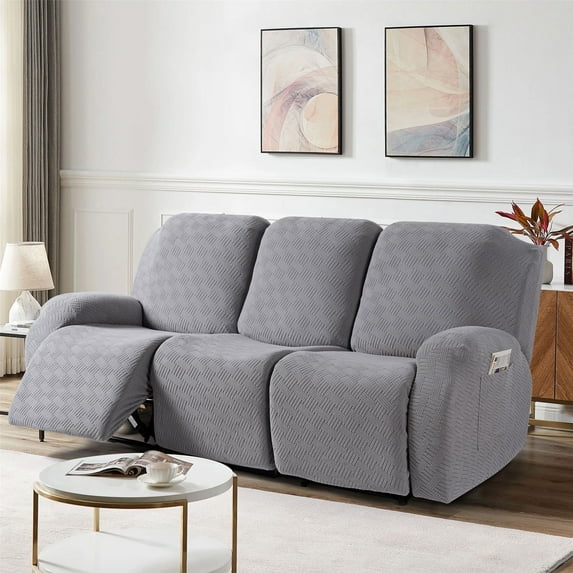 Timeles Recliner Covers, Stretch Reclining Chair Covers, Recliner Sofa Slipcovers Stripe Jacquard Recliner Couch Covers Furniture Protector Covers for Pet Kid (3 Seater, Light Gray)