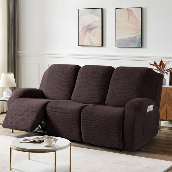 Timeles Recliner Covers, Stretch Reclining Chair Covers, Recliner Sofa Slipcovers Stripe Jacquard Recliner Couch Covers Furniture Protector Covers for Pet Kid (3 Seater, Chocolate)