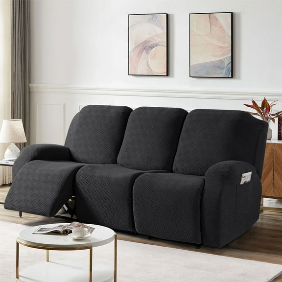 Timeles Recliner Covers, Stretch Reclining Chair Covers, Recliner Sofa Slipcovers Stripe Jacquard Recliner Couch Covers Furniture Protector Covers for Pet Kid (3 Seater, Black)