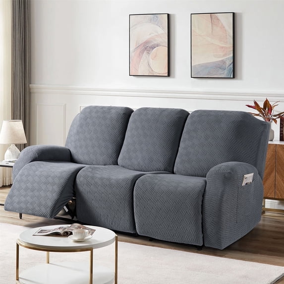 Timeles Recliner Covers, Stretch Reclining Chair Covers, Recliner Sofa Slipcovers Stripe Jacquard Recliner Couch Covers Furniture Protector Covers for Pet Kid (3 Seater, Gray)