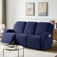thumbnail image 1 of Timeles Recliner Covers, Stretch Reclining Chair Covers, Recliner Sofa Slipcovers Stripe Jacquard Recliner Couch Covers Furniture Protector Covers for Pet Kid (3 Seater, Dark Blue), 1 of 7