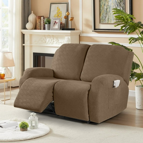 Timeles Recliner Sofa Covers Loveseat, Stretch Reclining Chair Covers, Recliner Sofa Slipcovers Stripe Jacquard Recliner Couch Covers Furniture Protector Covers (2 Seater, Light Coffee)