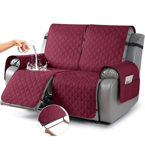 Timeles Waterproof Recliner Covers Loveseat Recliner Sofa Covers with Leg Straps Reversible Recliner Couch Cover for 2 Seat Reclining Chair Washable Couch Protector for Pets Kids (Wine)