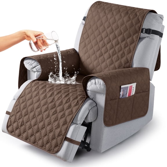 Timeles Waterproof Recliner Covers, Recliner Chair Covers with Leg Straps, Reversible Recliner Couch Cover for 1 Seat Reclining Sofa, Washable Chair Protector for Pets Kids(1 Seater 28", Brown)
