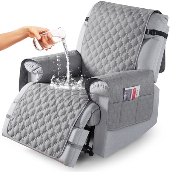 Timeles Waterproof Recliner Covers, Recliner Chair Covers with Leg Straps, Reversible Recliner Couch Cover for 1 Seat Reclining Sofa, Washable Chair Protector for Pets Kids(1 Seater 28", Light Gray)