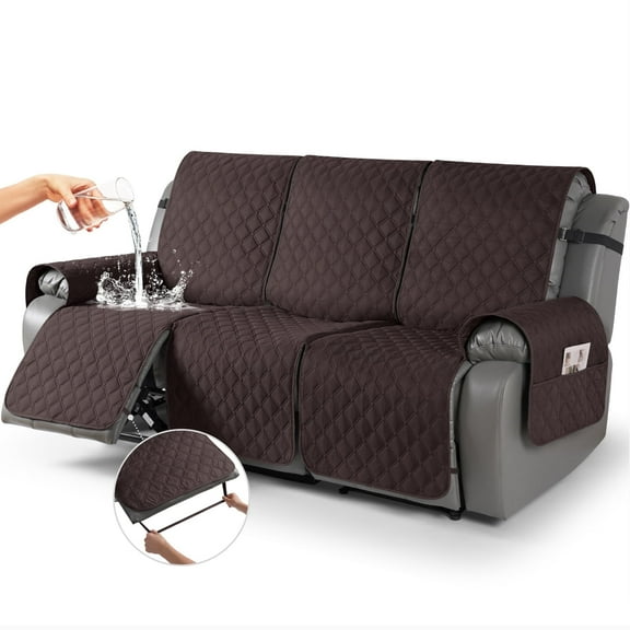 Timeles Waterproof Recliner Sofa Covers, Recliner Couch Covers with Leg Straps, Reversible Recliner Covers for 3 Seat Reclining Chair, Washable Sofa Protector for Pets Kids (Chocolate)