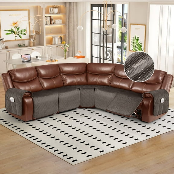 Timeles Waterproof Velvet Extra Large Recliner Sectional Couch Covers L-Shaped 5 Seat Reclining Sofa Slipcover without Backrest (Chocolate)