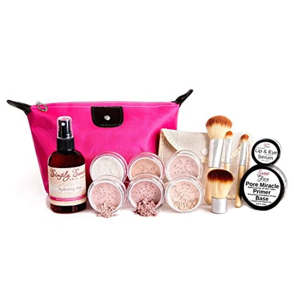 TIMELESS LOOK KIT (WARM Neutral Shade- Most Popular) Full Size Mineral Makeup Set Matte Foundation Bare Face Sheer Powder Cover