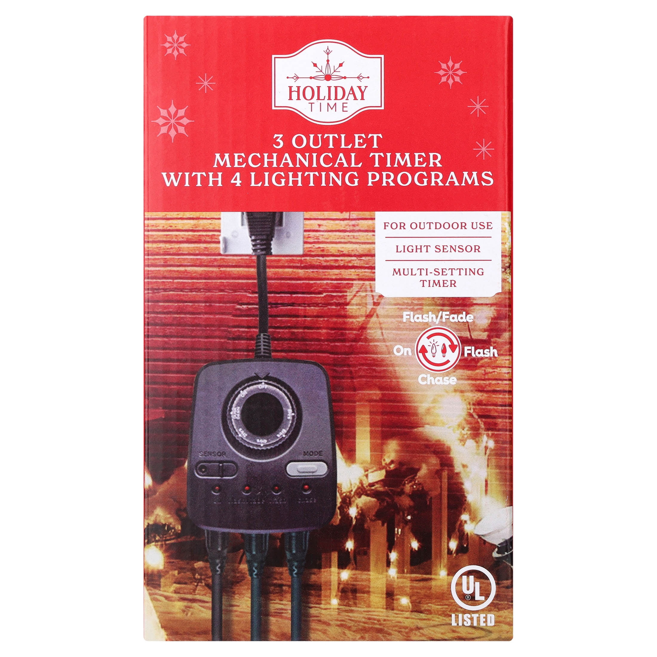 Outdoor 3-Outlet Mechanical Timer with 4 Lighting Programs, Black, by Holiday Time