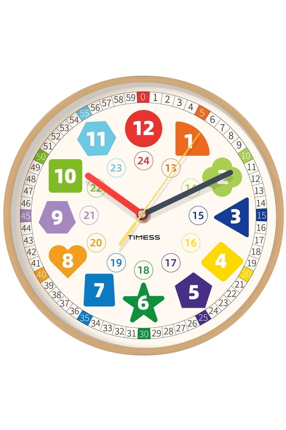 10" Kids Educational Wall Clock, Silent Analog Learning Clock, Wood Grain