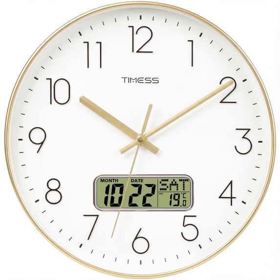 TIMESS, Wall Clock, 12 Inch Silent with Date, Gold - Walmart.com