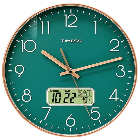 TIMESS 12 Inch Silent Wall Clock with Date Display, Large Easy-Read Numbers, Battery Operated, Modern Home Clock (Green)