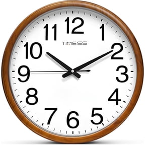 TIMESS 13" Silent Wall Clock with Light Wood Frame, Easy-to-Read Face, Decorative, Non-Ticking