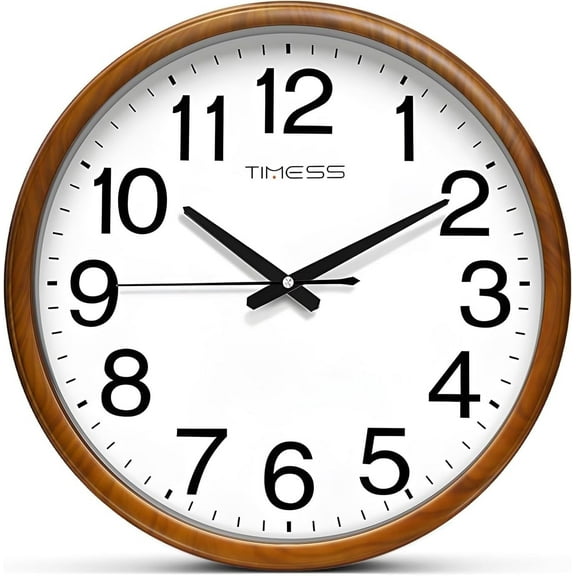 TIMESS 13" Silent Wall Clock with Light Wood Frame, Easy-to-Read Face, Decorative, Non-Ticking