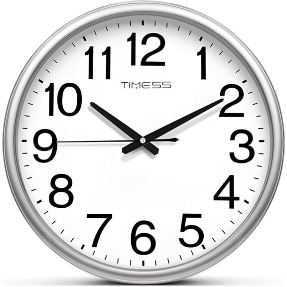 TIMESS 13" Silent Wall Clock with Silver Frame, Modern Style, Large Display, Non-Ticking Design