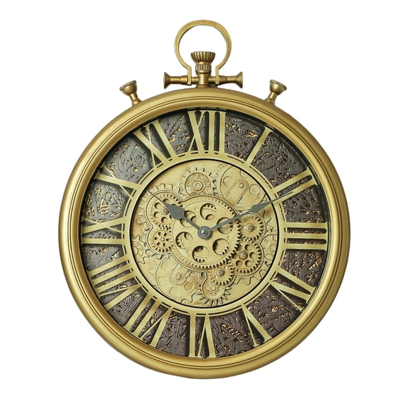TIMESS 15" Vintage Gear Wall Clock, Silent Non-Ticking, Battery Operated, Roman Numerals