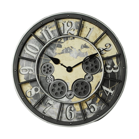TIMESS 18" Vintage Gear Wall Clock, Silent Non-Ticking, Battery Operated, Roman Numerals