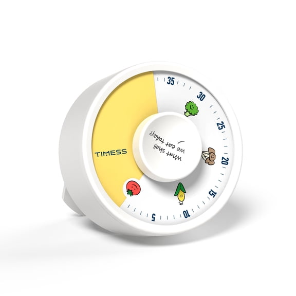 TIMESS 60-Minute Visual Kitchen Timer with Magnetic Back and Stand, White and Yellow Food Design