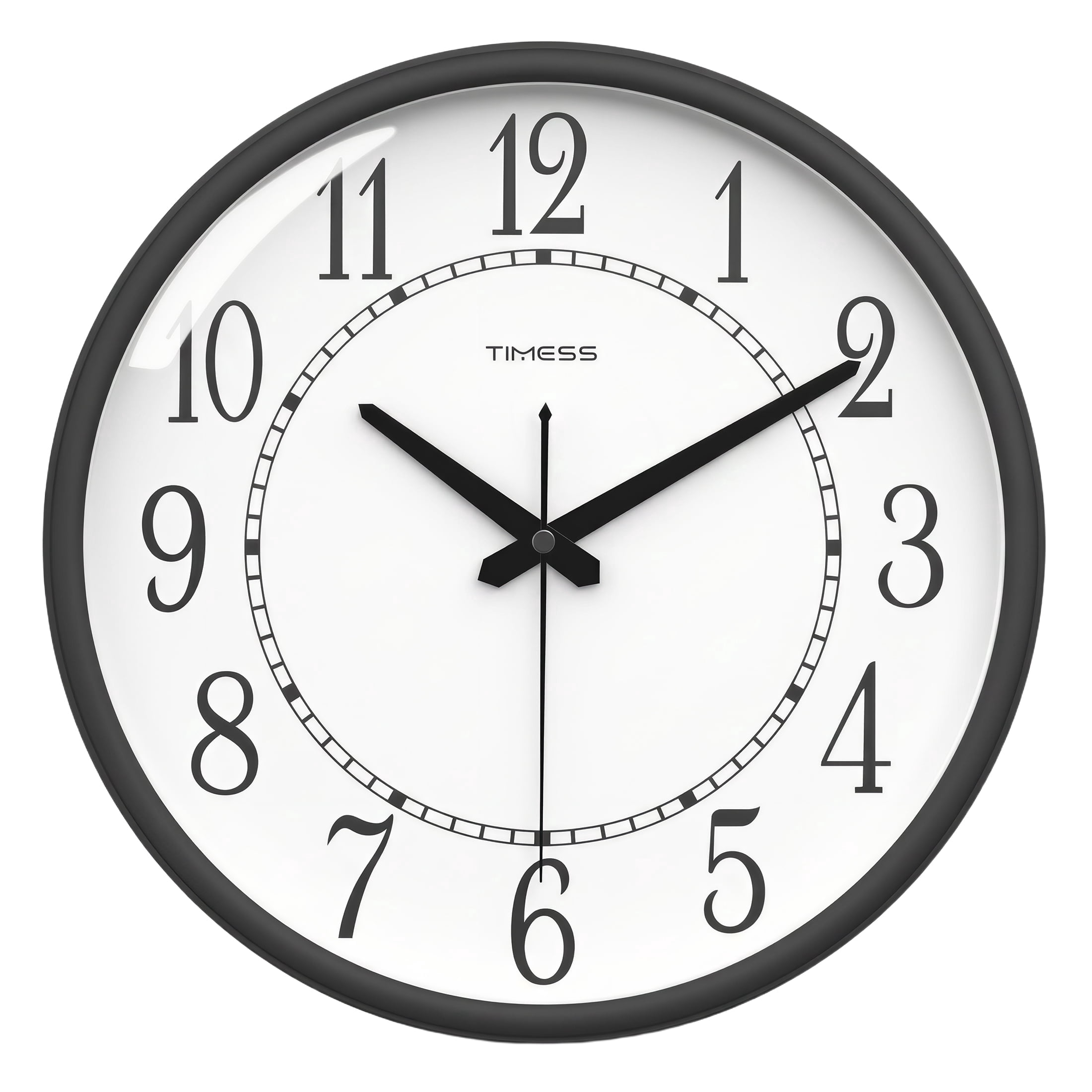 TIMESS Black Wall Clock, Battery Operated Analog Wall Clock with Large ...