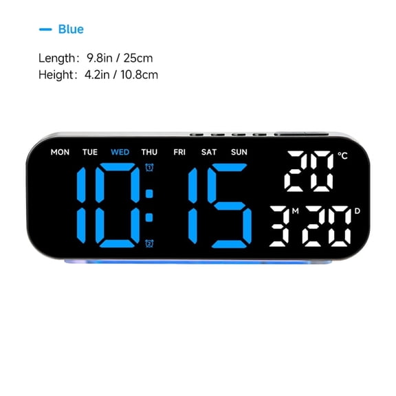 TIMESS Digital Alarm Clock Tabletop with Date Temp, LED Bedroom Clock, Dual Alarm, USB Powered, Battery Backup