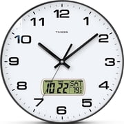 TIMESS 12 Analog Wall Clock with Date Display, Battery Operated Modern Clock for Living Room Black