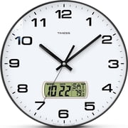 TIMESS 12 Silent Wall Clock with Date Display, Battery Operated Non-Ticking Analog Clock for Living Room, Kitchen, Black