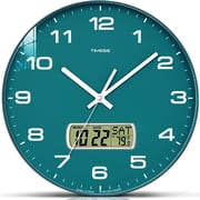 TIMESS 12" Analog Wall Clock with Date Display, Battery Operated Modern Clock for Living Room Green