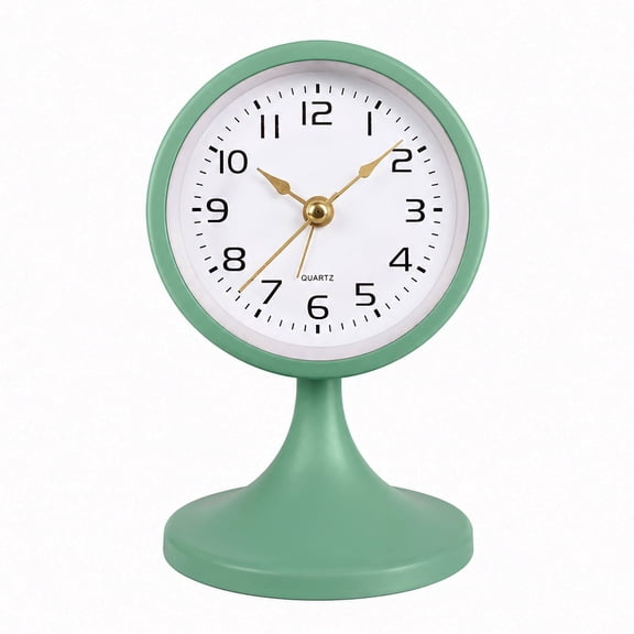 TIMESS Vintage Analog Alarm Clock with Night Light, Silent Non-Ticking Battery Operated Desk Clock for Bedroom Bedside Table, Retro Decorative Quartz Table Clock, Green