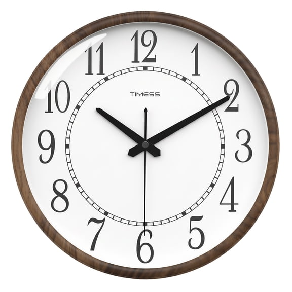 TIMESS Wood Grain Wall Clock, Battery Operated Analog Clock with Large Numbers