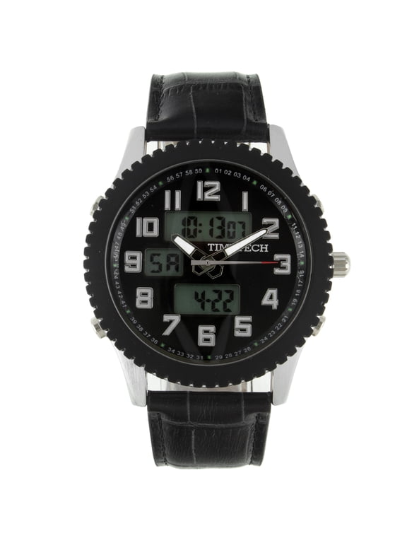 men's 2814bk analog digital black leather multifunction watch