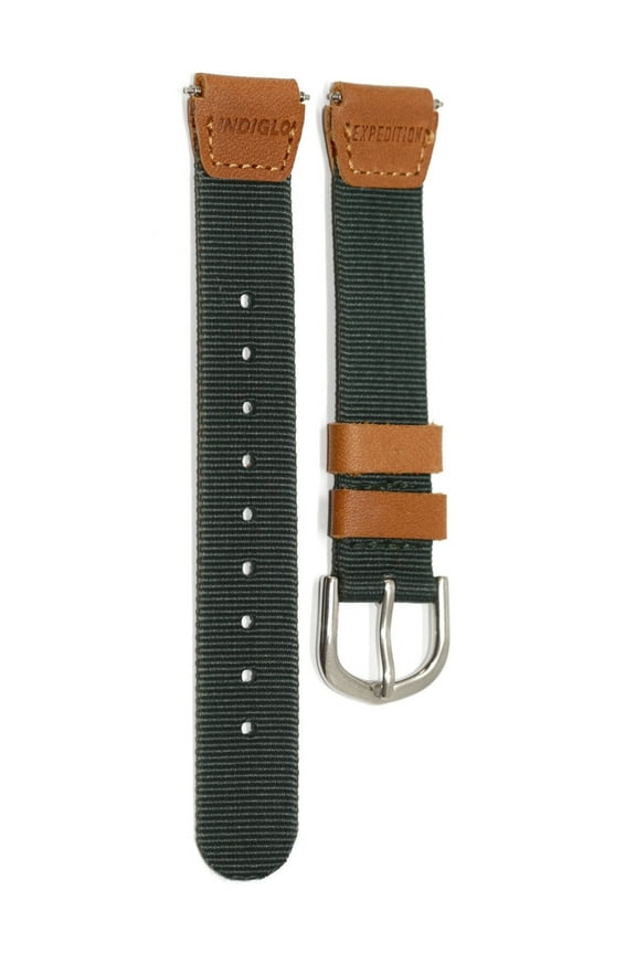 TIMEX 18MM GREEN BROWN NYLON FABRIC LEATHER EXPEDITION FIELD WATCH BAND STRAP